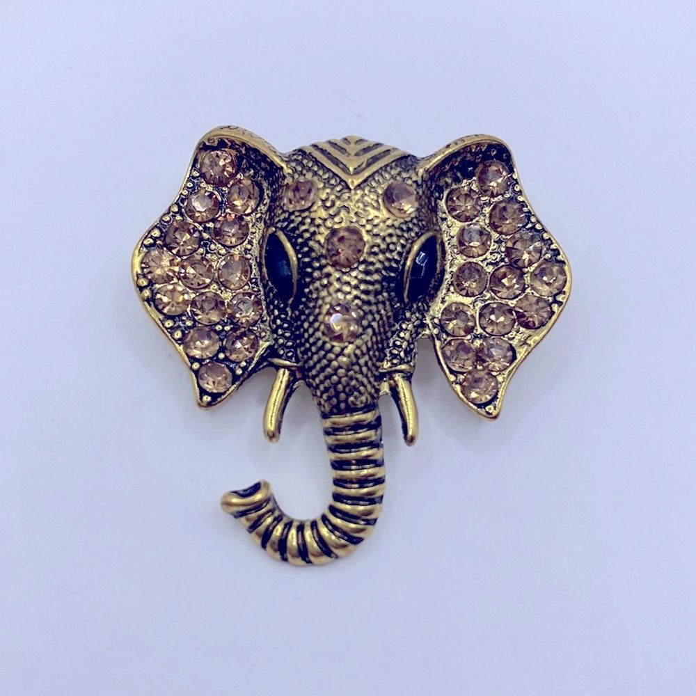 Gold Tone Rhinestone Elephant Brooch